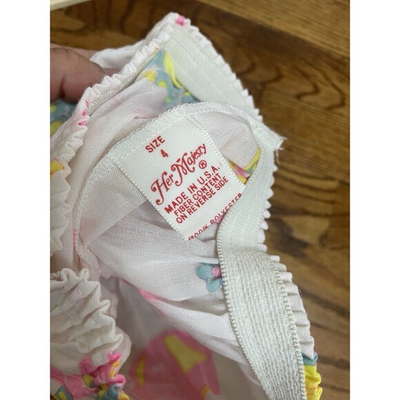 VTG 80s Her Majesty Elephant 2 Piece Pink Yellow Smocked Summer Ruffle Bloomers - Picture 8 of 14